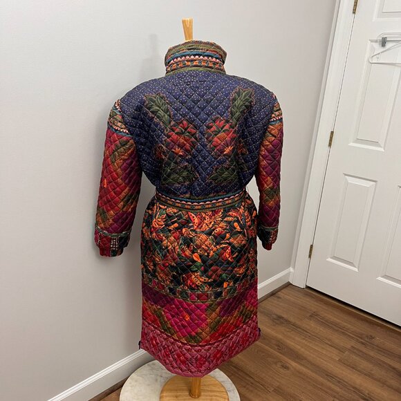 Farm Rio Mixed Patchwork Reversible Quilted Midi Puffer Coat Sz M - Picture 15 of 16